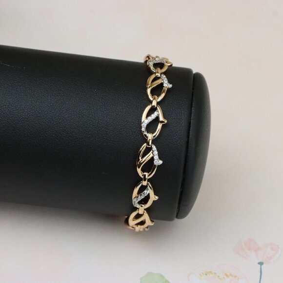 "Rose Gold Link Bracelet with CZ Accents, Elegant Chain Design, XPBL0831 - Picture 9 of 12